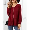 Womens Casual Tops Round Neck Button Lantern Sleeve Asymmetric Ruffle Top - 3 of 4