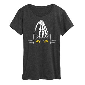 Women's - Instant Message - Skeleton Hand Petting Cat Short Sleeve Graphic T-Shirt - 1 of 4