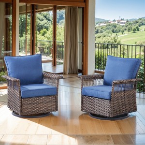 Outdoor Patio Glider Chair Set of 2 Wicker Rattan Swivel Chair - 1 of 4