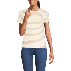 Lands' End Women's Drapey Rib Fitted Short Sleeve Mini T-Shirt - 1 of 4