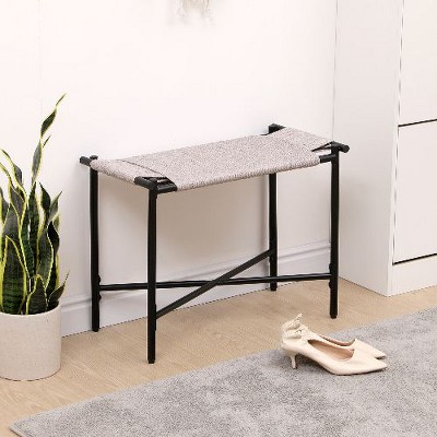 CAVINAS Handwoven Paper Rope Ottomans, Vanity Stool, Foot Rest Shoes Stools, Rectangle Footstools for Entryway, Living Room, Bedroom & Office