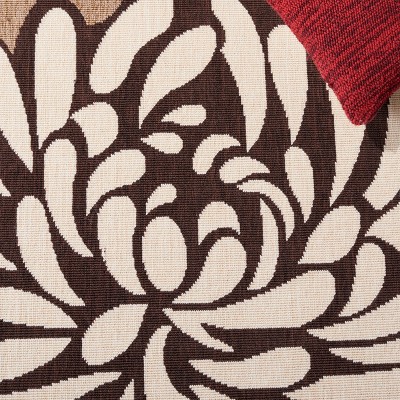 Chocolate and Terracotta Floral Synthetic Indoor/Outdoor Area Rug