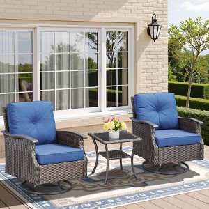 Buenhomino Patio Furniture Set Wicker Swivel Glider Chairs PE Rattan Sofa Ottomans with Blue Cushions Patio Conversation Set - 1 of 4