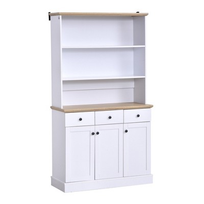 HOMCOM 71" Kitchen Pantry Buffet Server Hutch Storage Sideboard Bookcase with Drawers & Cabinets for Living Room White