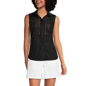 Lands' End Women's Sleeveless No Iron Shirt with Lace Inset - 1 of 4