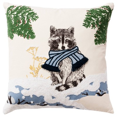 20"x20" Oversize Racoon Square Throw Pillow Cover - Rizzy Home: Cotton Canvas, Hidden Zipper