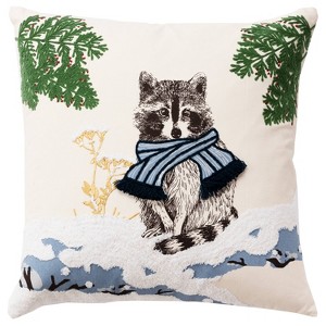 20"x20" Oversize Racoon Square Throw Pillow Cover - Rizzy Home: Cotton Canvas, Hidden Zipper - 1 of 4