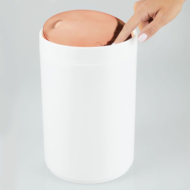 mDesign Plastic Small Round Trash Can Wastebasket, Swing Lid, 3 of 7