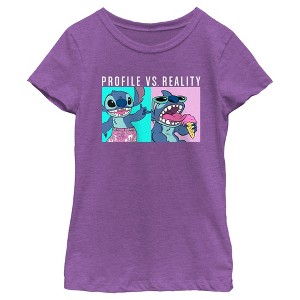 Girl's Lilo & Stitch Profile VS Reality Meme T-Shirt - 1 of 4