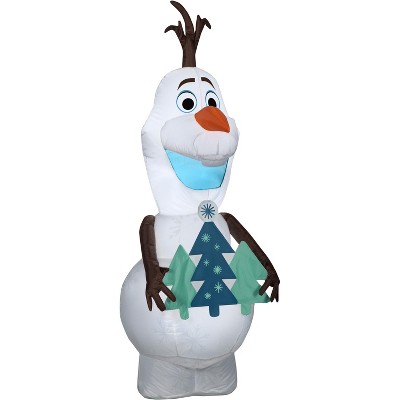 Gemmy Christmas Airblown Inflatable Olaf Holding Christmas Tree Disney, 4 ft Tall, white