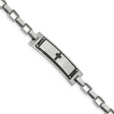 Black Bow Jewelry Men's Stainless Steel & Black Plated Cross I.D. Link Bracelet, 8.5 In