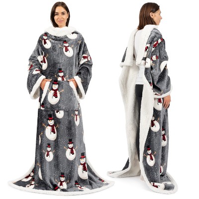 PAVILIA Fleece Wearable Blanket with Sleeves, Warm Cozy Soft Functional Lightweight Sleeved Throw Adults Men Women