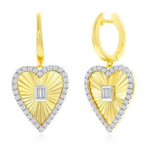Bella Silver Sterling Silver, D-C Heart CZ Earrings - Gold Plated - Gold - 1 of 2