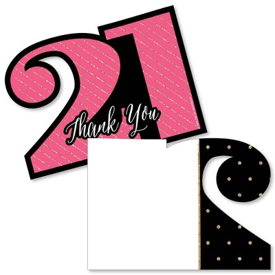 Big Dot of Happiness Finally 21 Girl - Shaped Thank You Cards - 21st Birthday Party Thank You Note Cards with Envelopes - Set of 12