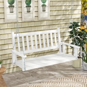 Costway 2-Person Wooden Outdoor Porch Swing Heavy Duty Patio Hanging Bench Chair Brown/White - 1 of 4