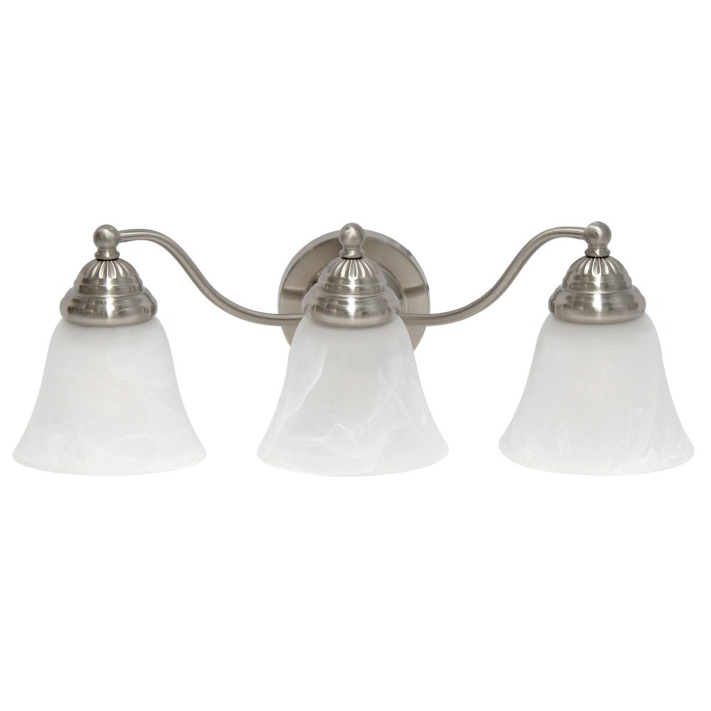 3 Light Curved Metal and Alabaster White Glass Shade Vanity Wall Light Fixture Brushed Nickel - Lalia Home: ETL Listed, Modern Design