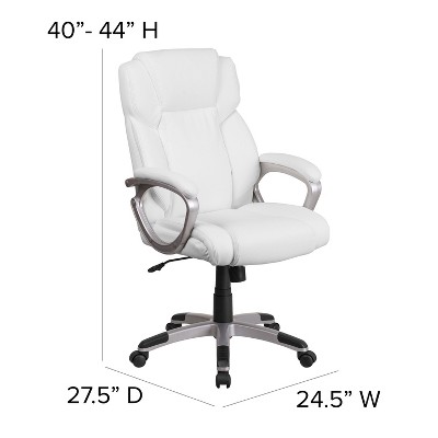 Elegant White LeatherSoft Mid-Back Swivel Office Chair with Padded Arms