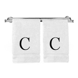BC BARE COTTON Monogrammed Hand Towel, 100% Turkish Cotton - Set of 2 - White - Black Block - 1 of 1