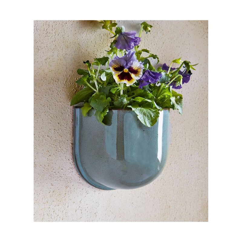 TAG Jade Green Reactive Glaze Stoneware Wall Planter, 4.5L x 5.0W x 5.0H inches, Holds up to 4 inch drop in pot., 2 of 3