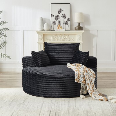 NicBex Modern Round Corduroy/Chenille Sponge Single Sofa with Back Cushion & Pillows,Fluffy Sleeper Chair for Living Room,Bedroom