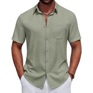 slim fit dress slacks Men's Jade Green Linen Shirt