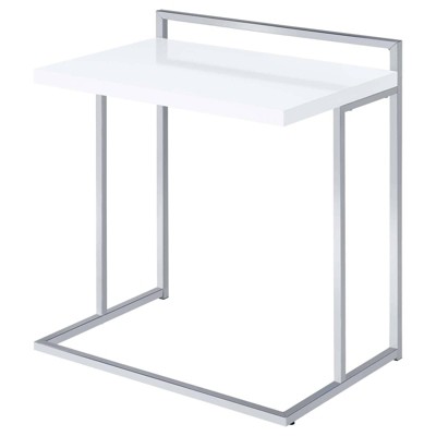 Modern White Rectangular Wood Snack Table with Chrome Base
