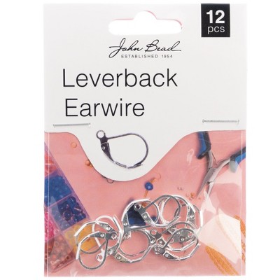 John Bead Must Have Findings Metal Silver 15mm Ear Wire Leverback for Jewelry Making Findings, 12 Pieces