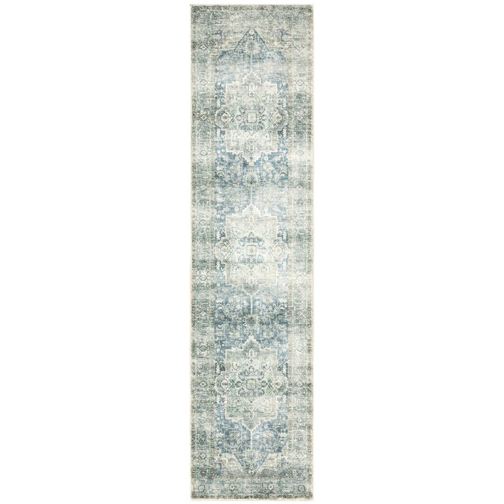 Photos - Area Rug 2'x8' Salina Distressed Star Medallion Runner Rug Gray/Blue - Captiv8e Des