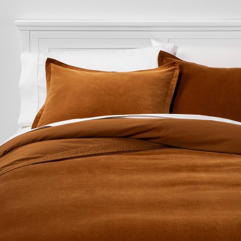 Full Queen Solid Velvet Duvet Cover Sham Set Caramel Threshold Target