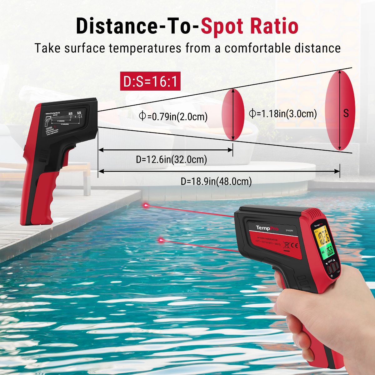 TempPro TP450W Dual Laser Temperature Gun for Cooking, Digital Infrared Thermometer for Pizza Oven Grill, Laser Thermometer Gun - thumbnail 4