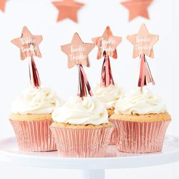 "Twinkle Twinkle" Cupcake Toppers Party Accessories Rose Gold/White