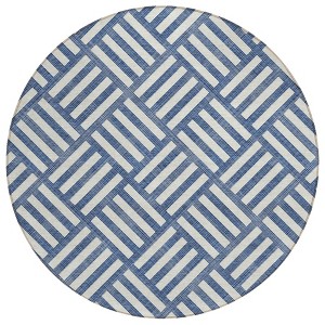 Navy Blue And Ivory Geometric Washable Indoor Outdoor Area Rug - 1 of 4