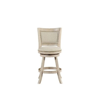 Ivory Linen Upholstered Swivel Counter Stool with Nailhead Trim