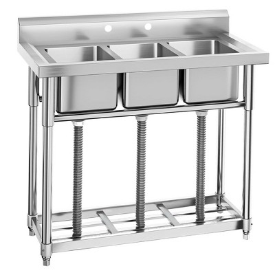 Stainless Steel 3-Compartment Commercial Utility Sink with Shelf