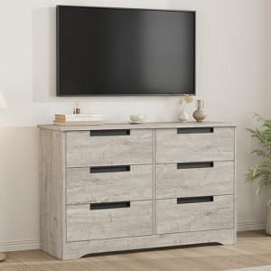 6 Drawer Dresser for Bedroom, Natural Modern Double Dresser Organizer with Embedded Handles Design - 1 of 4
