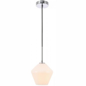 Elegant Lighting Gene 1 light Chrome and Frosted white glass pendant - 1 of 4