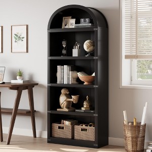Arched Bookshelf Bookcase 5 Shelf Tall Bookcase Farmhouse Display Storage Rack Wooden Bookshelves - 1 of 4