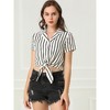 Allegra K Women's Retro Striped Button Up Short Sleeve Tie Front Crop Shirt - 3 of 4