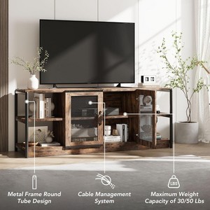 63" Industrial Farmhouse TV Stand for 75 Inch TVs, Weight Capacity 500LB, Media Console with Double Mesh Doors, Storage Cabinet for Living Room - 1 of 4