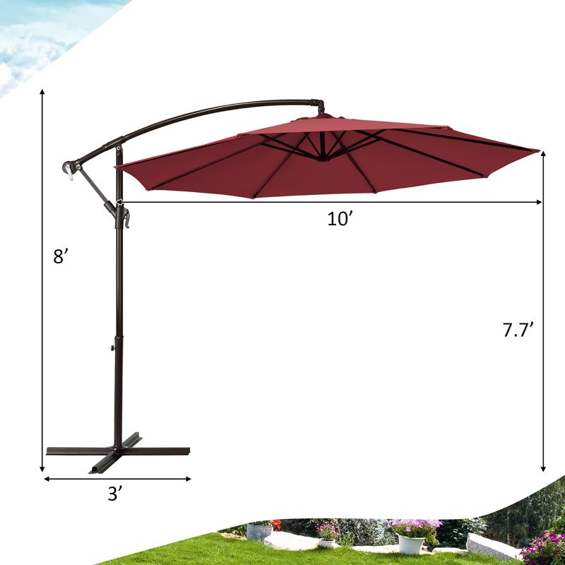 Costway 10FT Patio Offset Hanging Umbrella Easy Tilt Adjustment 8 Ribs Backyard Burgundy\Beige\Tan\Blue, 3 of 11