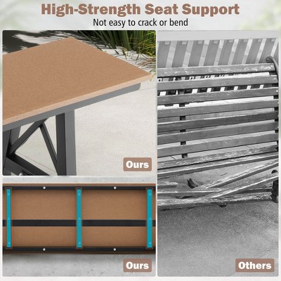 72" Brown and Black HDPE Outdoor Bench Set with Metal Frame