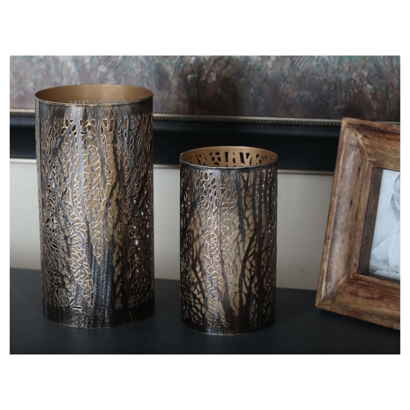 Set of 3 Leafy Cylindrical Contemporary Metal Candle Holders - Olivia & May, 3 of 10