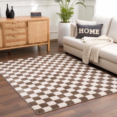Hauteloom Canika Brown Washable Checkered Area Rug