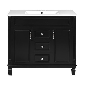 Akoasm 35.9 in. W Modern Top Sink Bathroom Vanity with 2 Soft Closing Doors and 2 Drawers-Black - 1 of 4