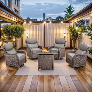 Buenhomino 5/7pcs Outdoor Patio Outdoor Conversation Fire Pit Set with Swivel Rocker Armchairs for Garden, Poolside, Backyard - 1 of 4