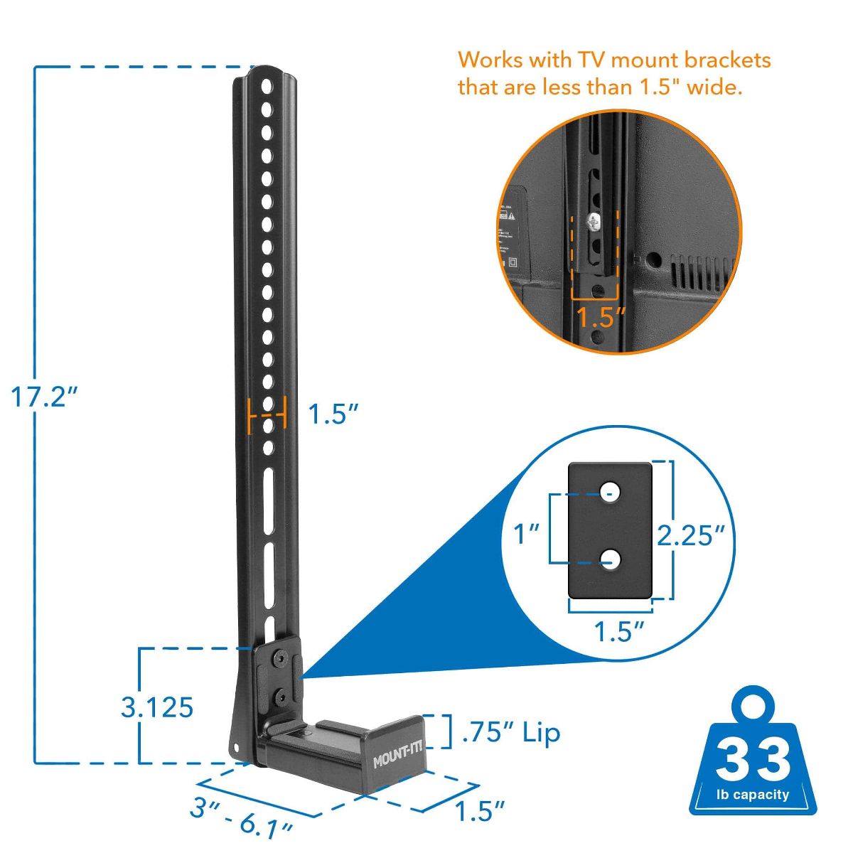 Mount-It! Soundbar Mount for TV & Wall Mounting | 2-in-1 Soundbar Bracket for Back of TV & Wall Mount Installation | Universal Base Fits All Soundbars - thumbnail 3