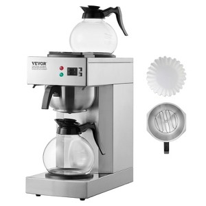 VEVOR 12 Cups Commercial Drip Coffee Maker, Coffee Maker Machine with 2 Glass Carafes and 2 Warmer Plates, Stainless Steel Pour Over Coffee Brewer - 1 of 4