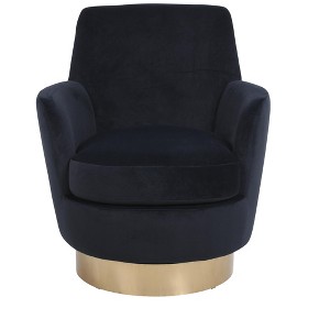 Gulches Velvet Swivel Barrel Chair, Black with Gold Stainless Steel Base - 1 of 4