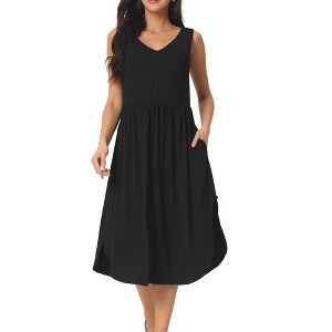 INSPIRE CHIC Women's Summer Sleeveless V Neck Casual Midi Beach Sundresses with Pockets - 1 of 4