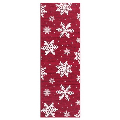Washable Christmas Snowflake Print Living Room Rugs, Xmas Decorative Carpet for Bedroom Kids Room, Non Slip Low Pile Floor Cover
